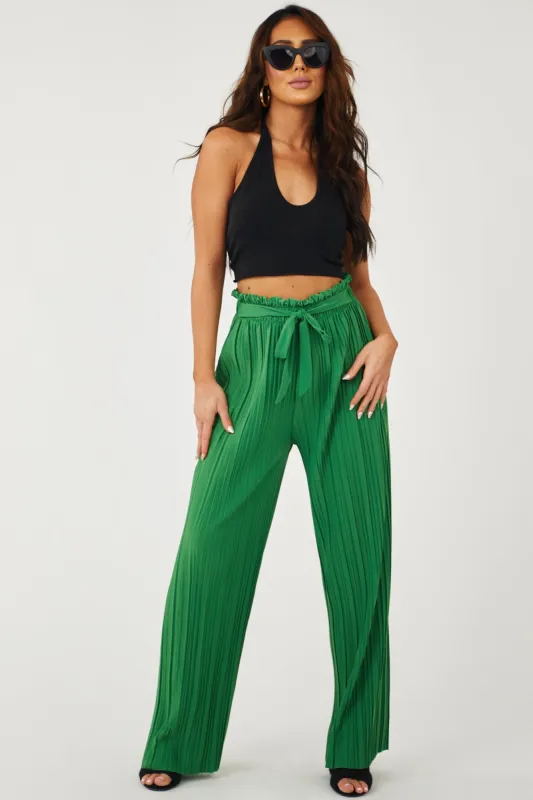 Avery Deep Jade Pleated Wide Leg Pants sold by Lime Lush