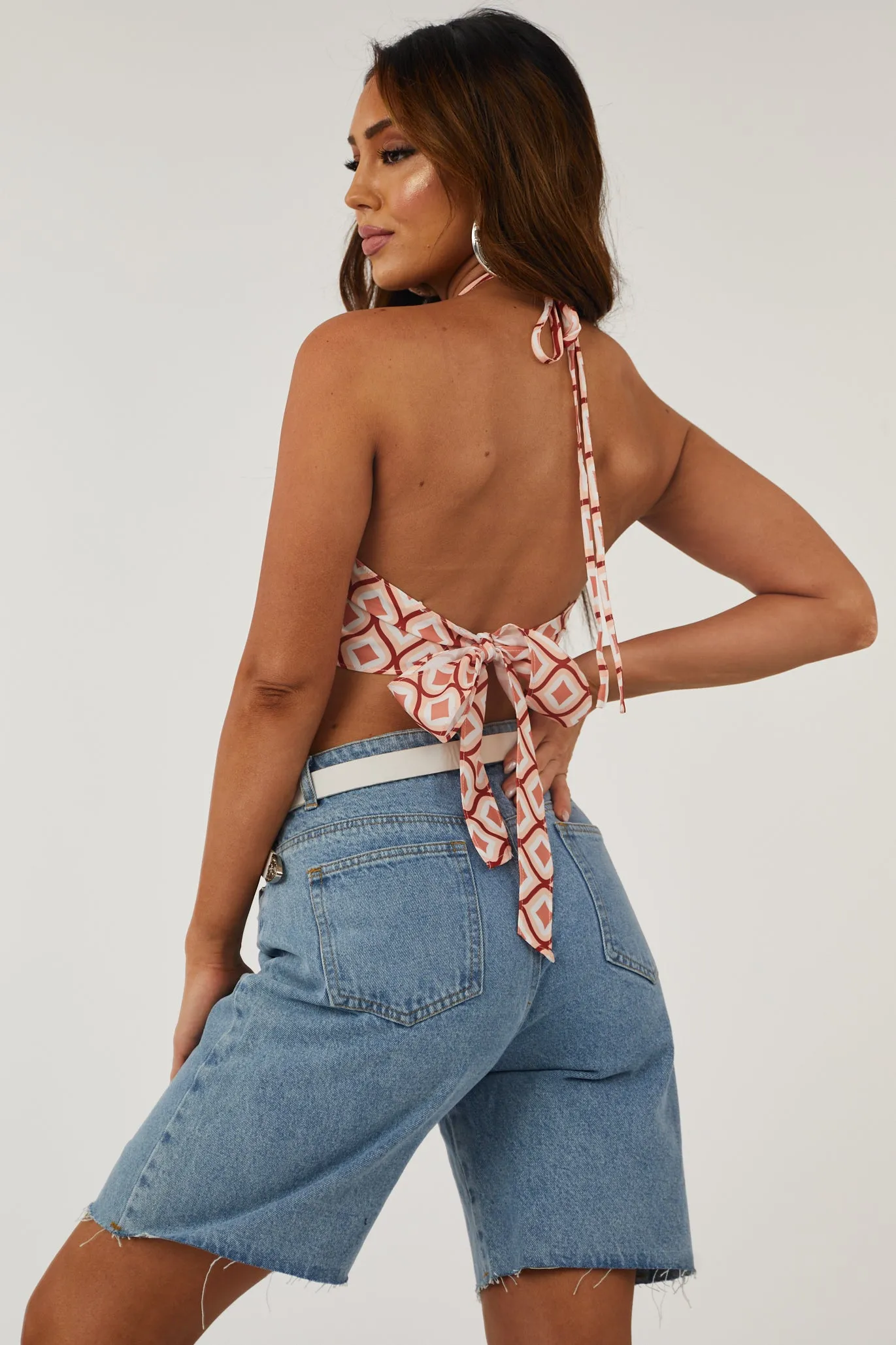 Peach Abstract Print Halter Sleeveless Top sold by Lime Lush product image thumbnail 5