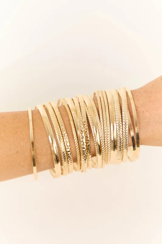 Gold 19 Piece Assorted Metallic Bangle Bracelets sold by Lime Lush