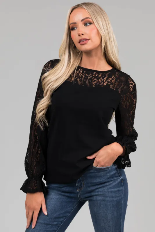 Black Sweetheart Lace Long Sleeve Top sold by Lime Lush