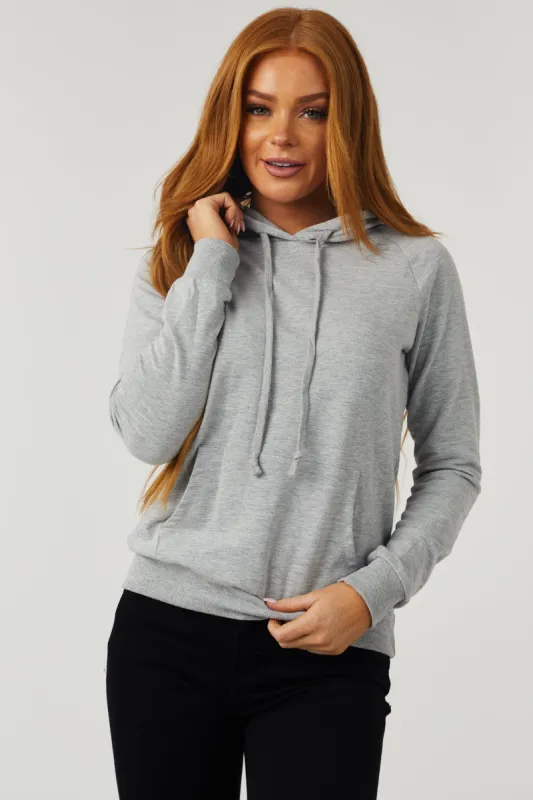 Heathered Grey French Terry Lightweight Drawstring Hoodie sold by Lime Lush