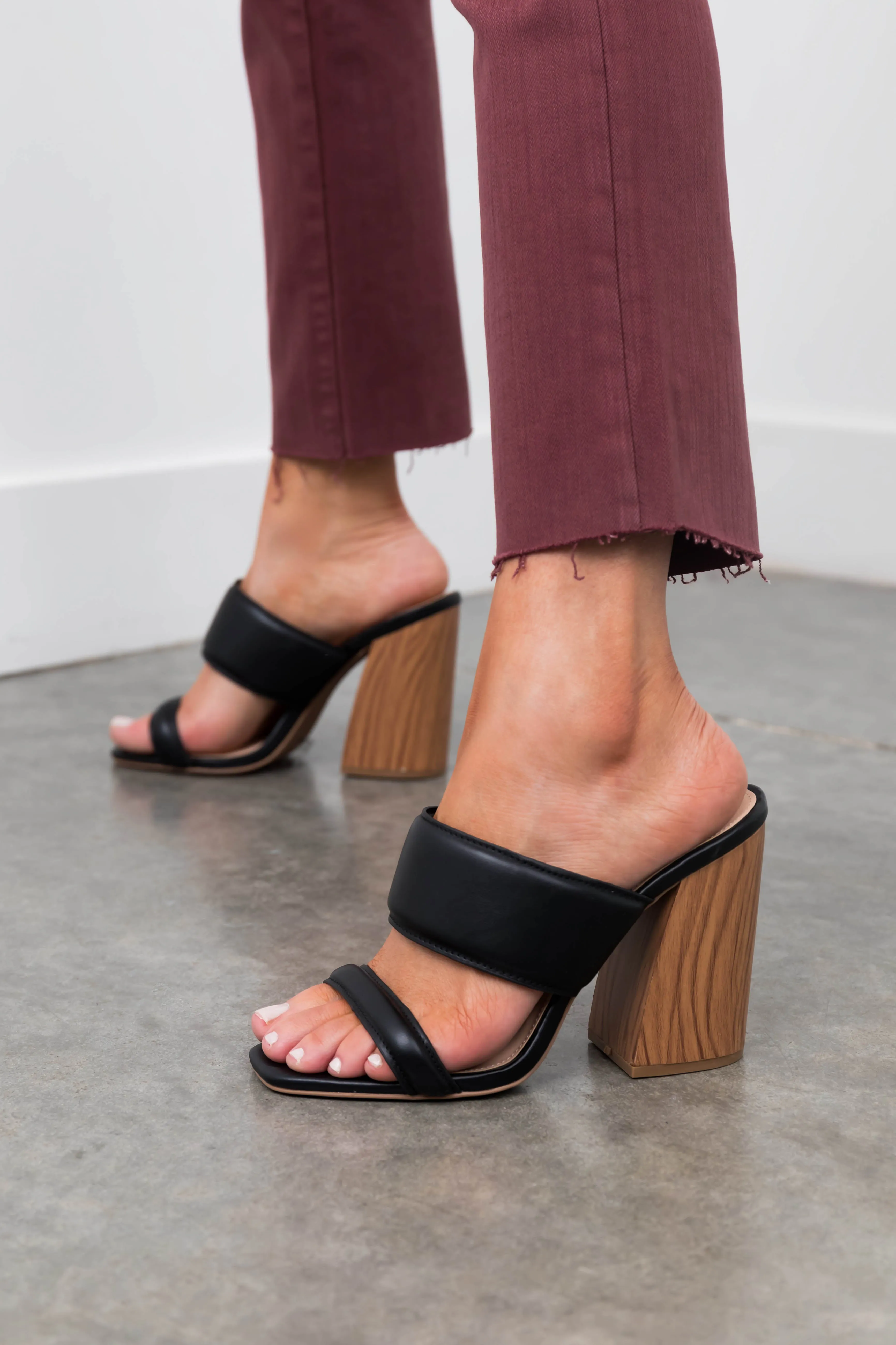 Black Dual Band Slip On Wood High Heels sold by Lime Lush product image thumbnail 3