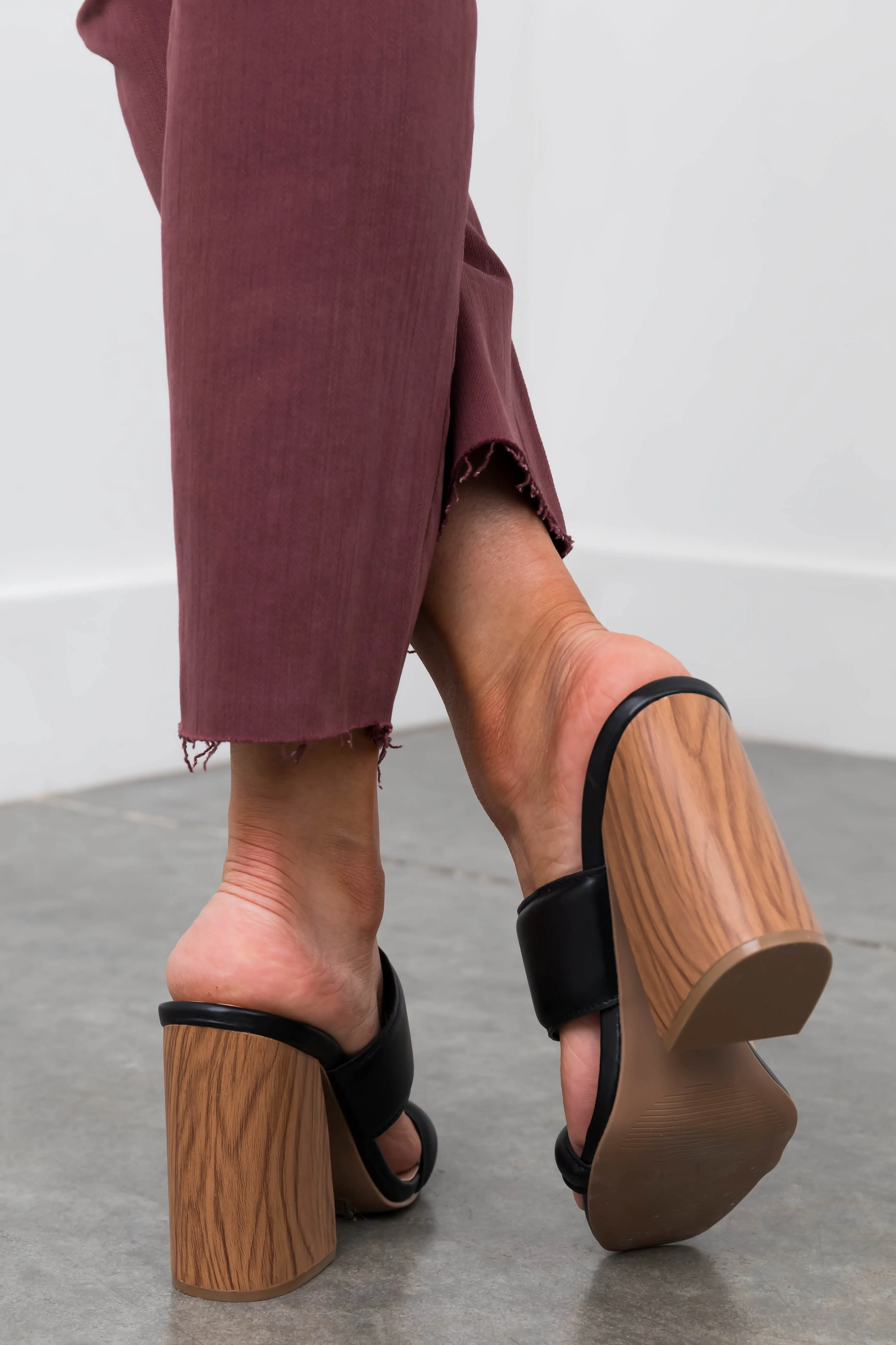 Black Dual Band Slip On Wood High Heels sold by Lime Lush product image thumbnail 4