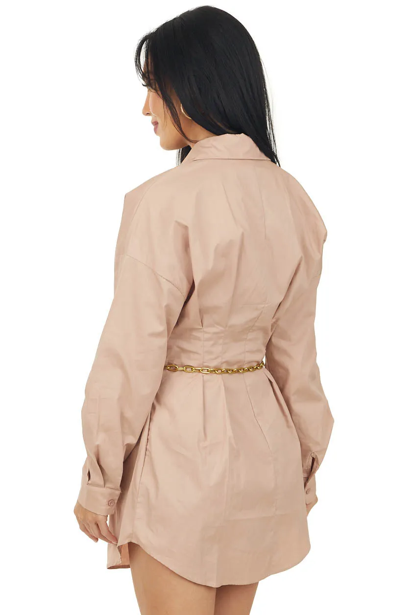 Tea Rose Button Up Long Sleeve Collared Mini Dress sold by Lime Lush product image thumbnail 4