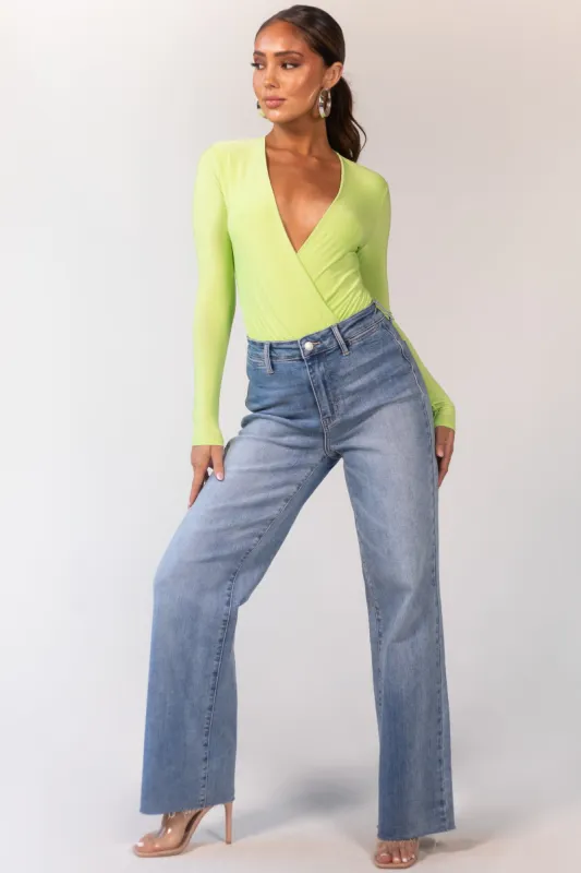 Judy Blue Light Wash High Rise Raw Hem Wide Leg Jeans sold by Lime Lush