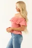 Vintage Coral Smocked Off Shoulder Peplum Top sold by Lime Lush
