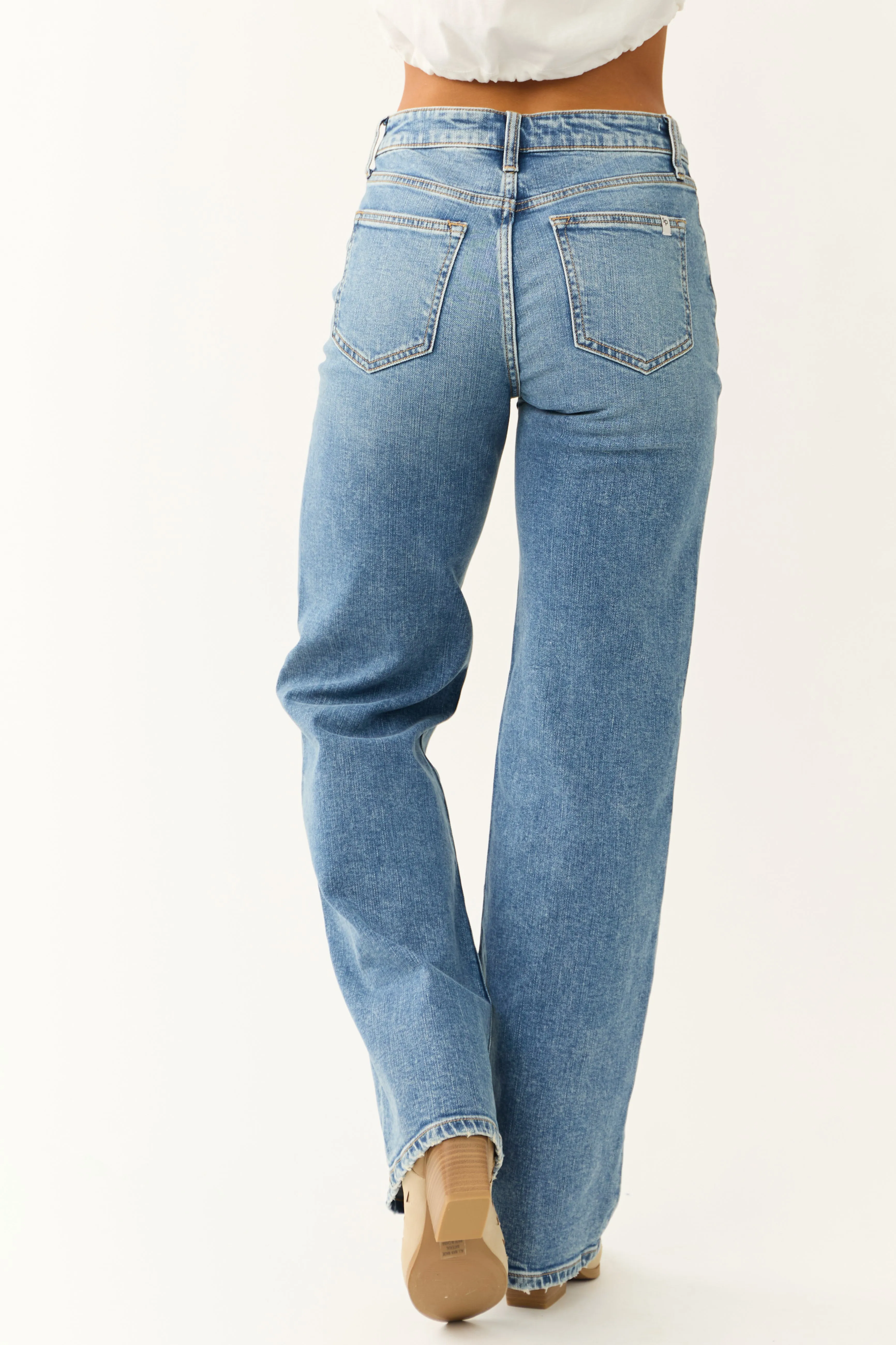 Sneak Peek High Rise Medium Wash Wide Leg Jeans sold by Lime Lush product image thumbnail 4