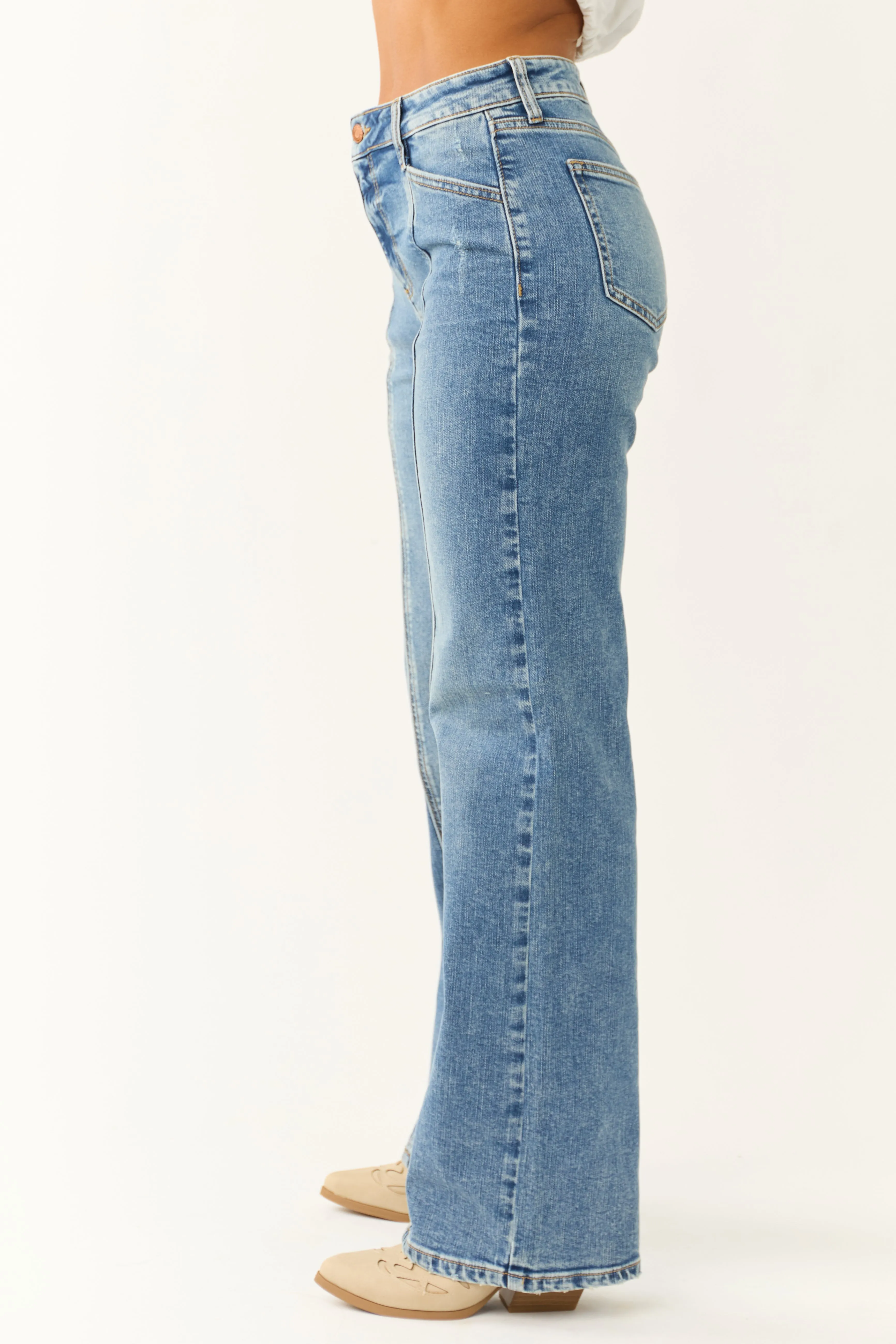 Sneak Peek High Rise Medium Wash Wide Leg Jeans sold by Lime Lush product image thumbnail 3