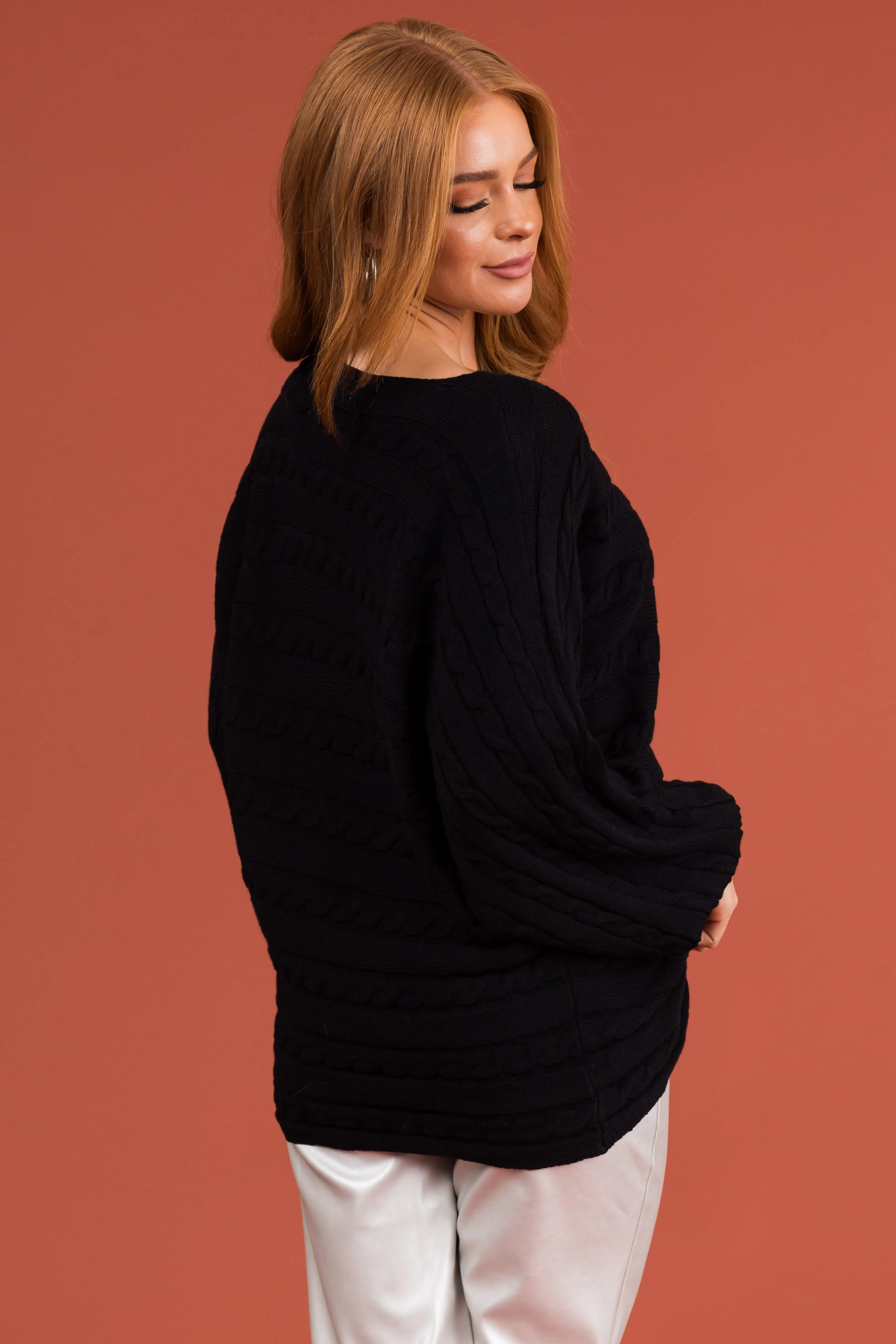 Black Boat Neckline Soft Cable Knit Sweater sold by Lime Lush product image thumbnail 5