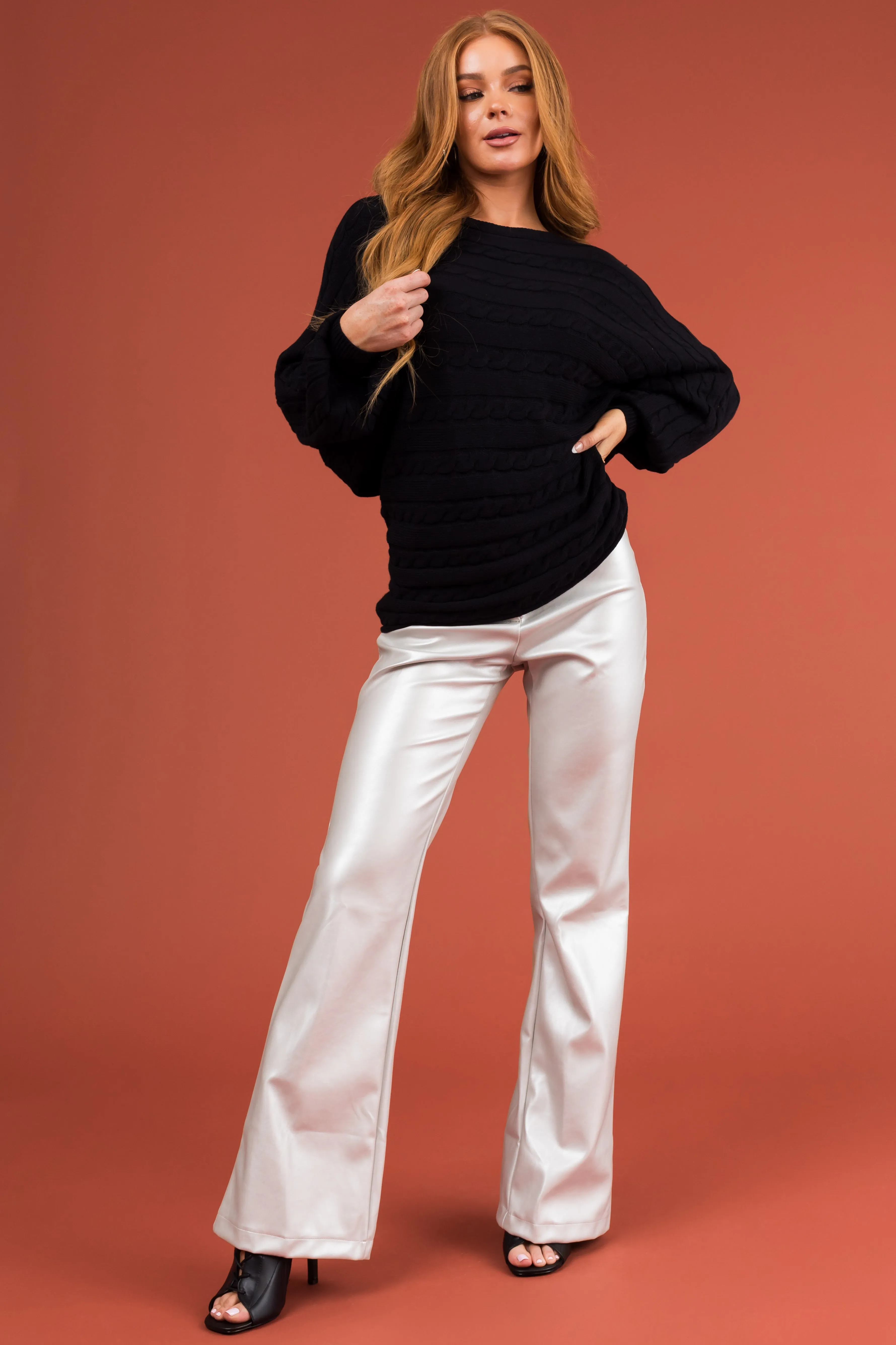 Black Boat Neckline Soft Cable Knit Sweater sold by Lime Lush product image thumbnail 3