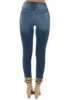 KanCan Midwash Skinny Jeans with Leopard Cuffed Hem and Patches sold by Lime Lush