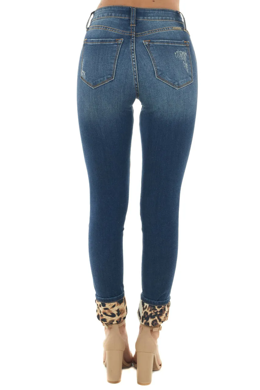 KanCan Midwash Skinny Jeans with Leopard Cuffed Hem and Patches sold by Lime Lush product image thumbnail 3