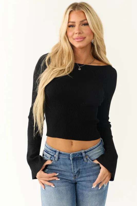 Black Open Back Long Flare Sleeve Sweater made by HYFVE