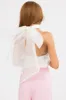 Ivory Halter Bow Tie Organza Fabric Bodysuit sold by Lime Lush