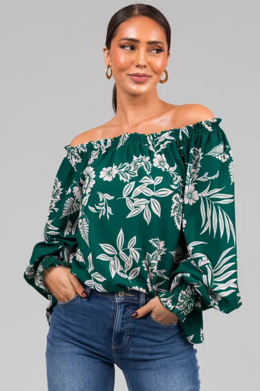 Forest Off the Shoulder Floral Print Blouse sold by Lime Lush