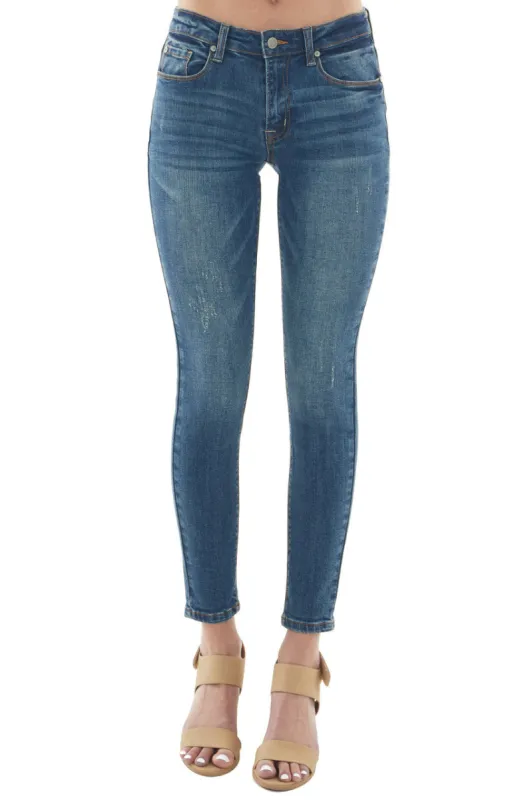 Medium Wash Mid Rise Ankle Skinny Jeans sold by Lime Lush