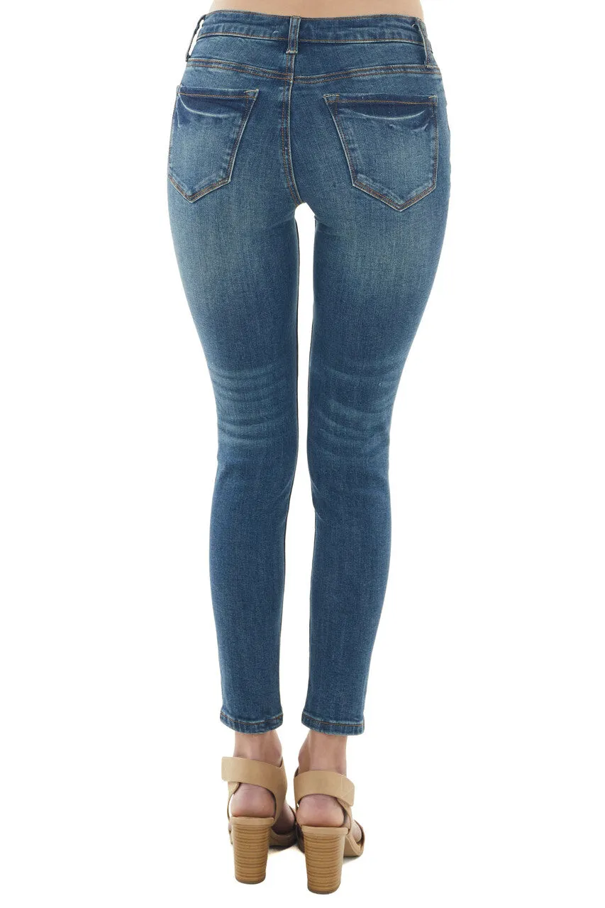 Medium Wash Mid Rise Ankle Skinny Jeans sold by Lime Lush product image thumbnail 3