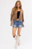 Cognac Faux Suede Fringe Open Front Jacket sold by Lime Lush