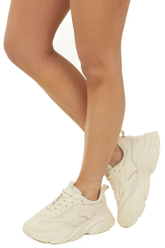 Champagne Lace Up Chunky Sole Sneakers sold by Lime Lush
