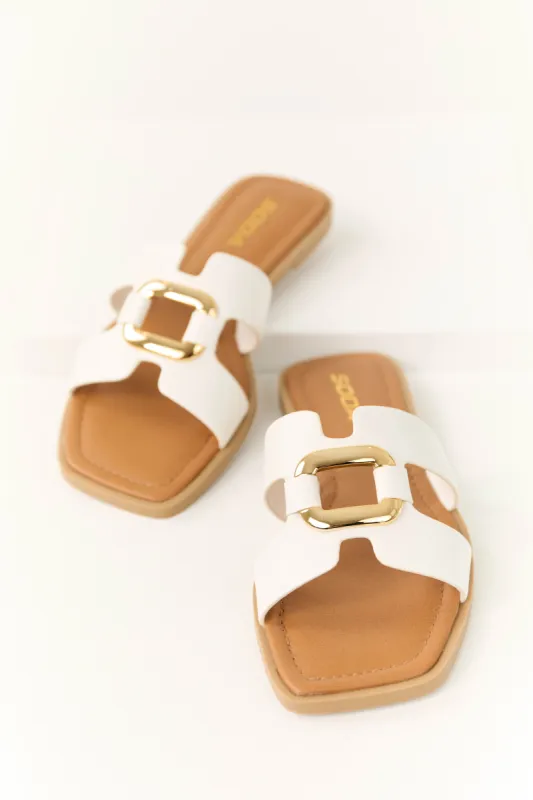 Ivory Gold Buckle Open Toe Sandals sold by Lime Lush