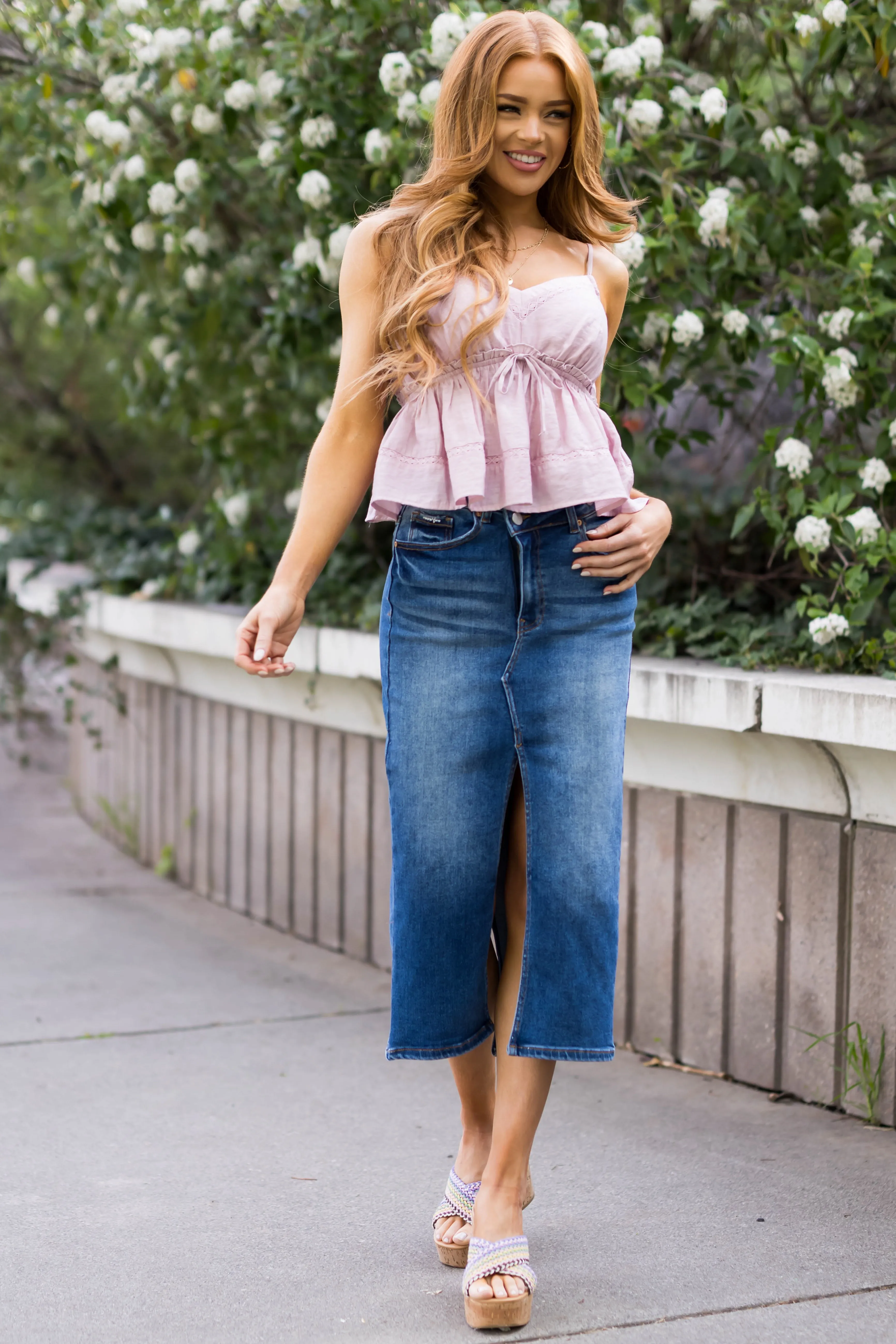 Dark Denim Slit Hem Crossover Midi Skirt sold by Lime Lush product image thumbnail 2