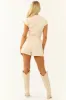 Cream Collared Zip Up Denim Romper sold by Lime Lush