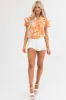 Tangerine Leaf Print Ruffle Sleeve Blouse sold by Lime Lush