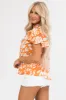 Tangerine Leaf Print Ruffle Sleeve Blouse sold by Lime Lush