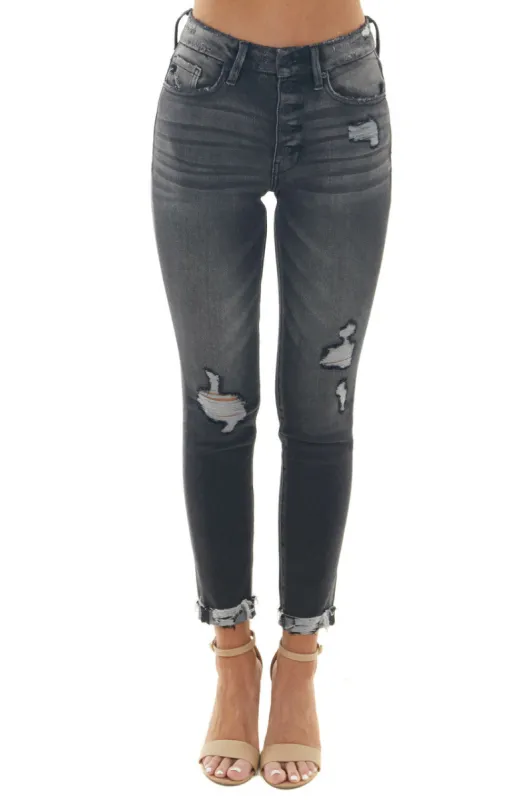 KanCan Charcoal Washed High Rise Distressed Jeans sold by Lime Lush