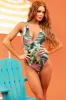 Sage Tropical Print Halter One Piece Swimsuit sold by Lime Lush
