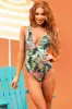 Sage Tropical Print Halter One Piece Swimsuit sold by Lime Lush