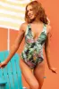 Sage Tropical Print Halter One Piece Swimsuit sold by Lime Lush