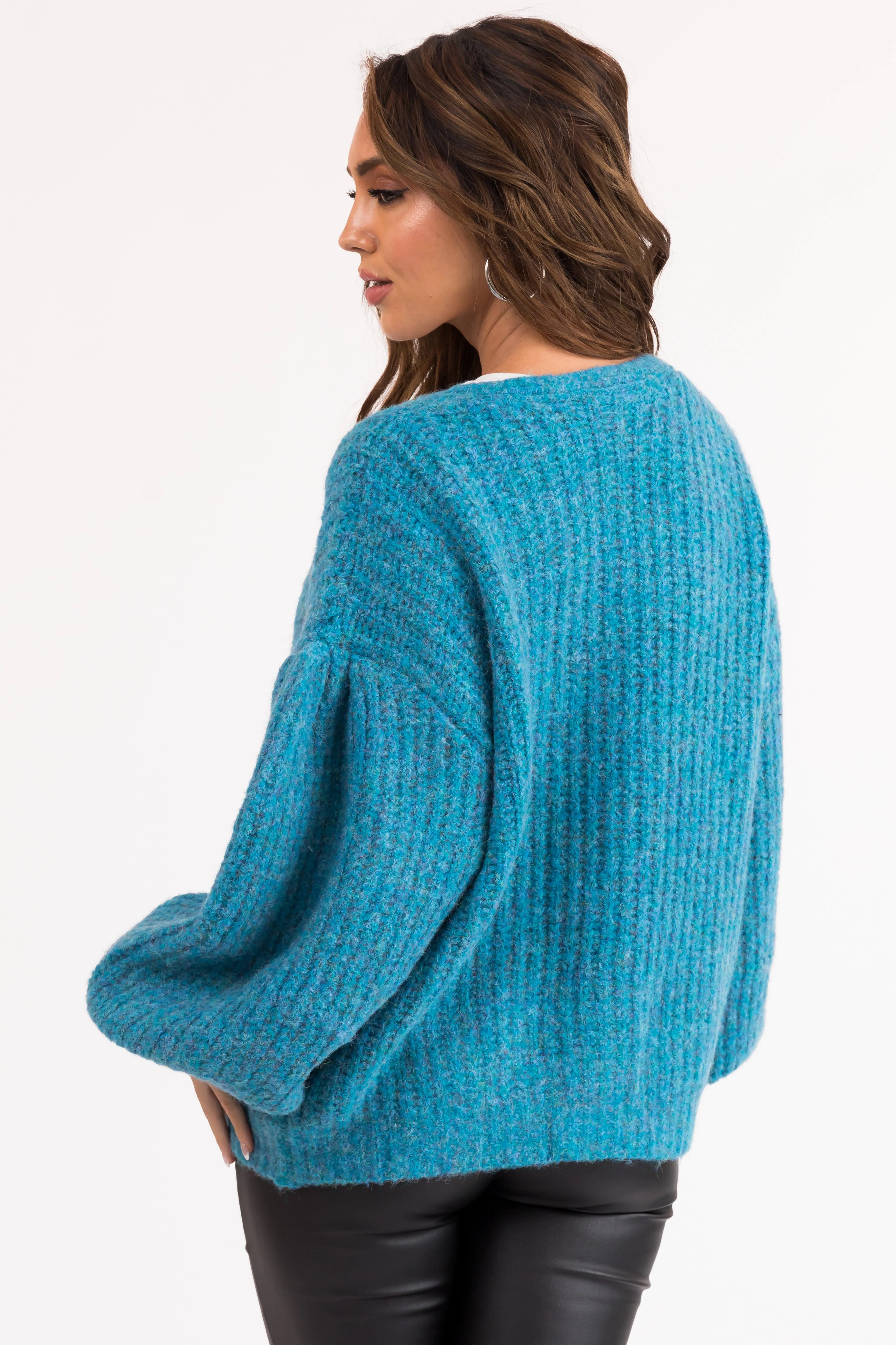 Azure Button Up V Neck Long Sleeve Cardigan sold by Lime Lush product image thumbnail 5