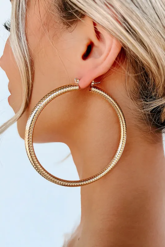 Gold Textured Metallic Oversized Hoop Earrings sold by Lime Lush