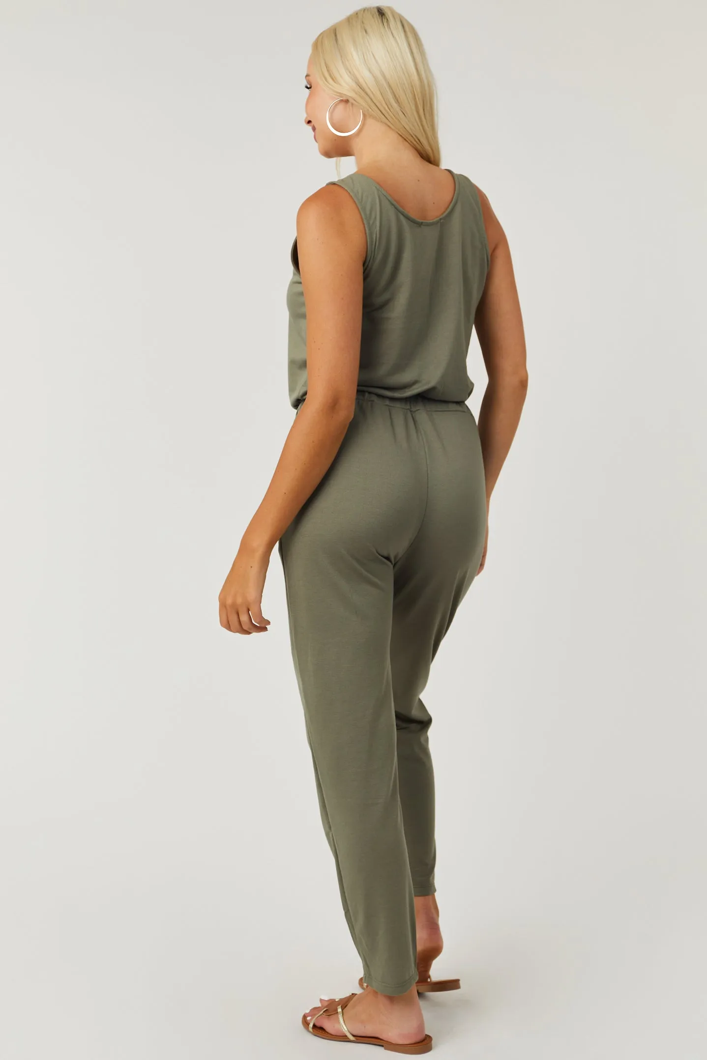 Deep Sage Sleeveless Scoop Neck Knit Jumpsuit sold by Lime Lush product image thumbnail 3