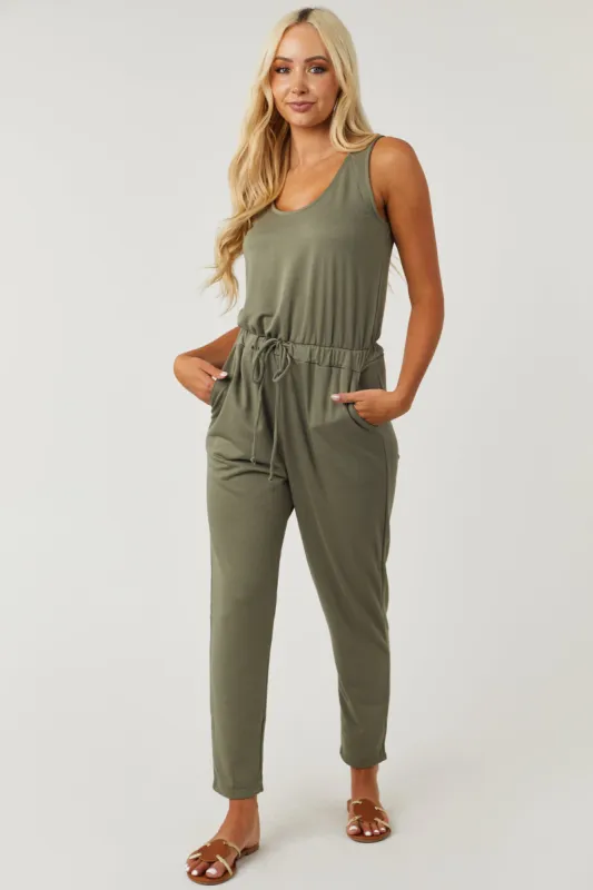 Deep Sage Sleeveless Scoop Neck Knit Jumpsuit sold by Lime Lush