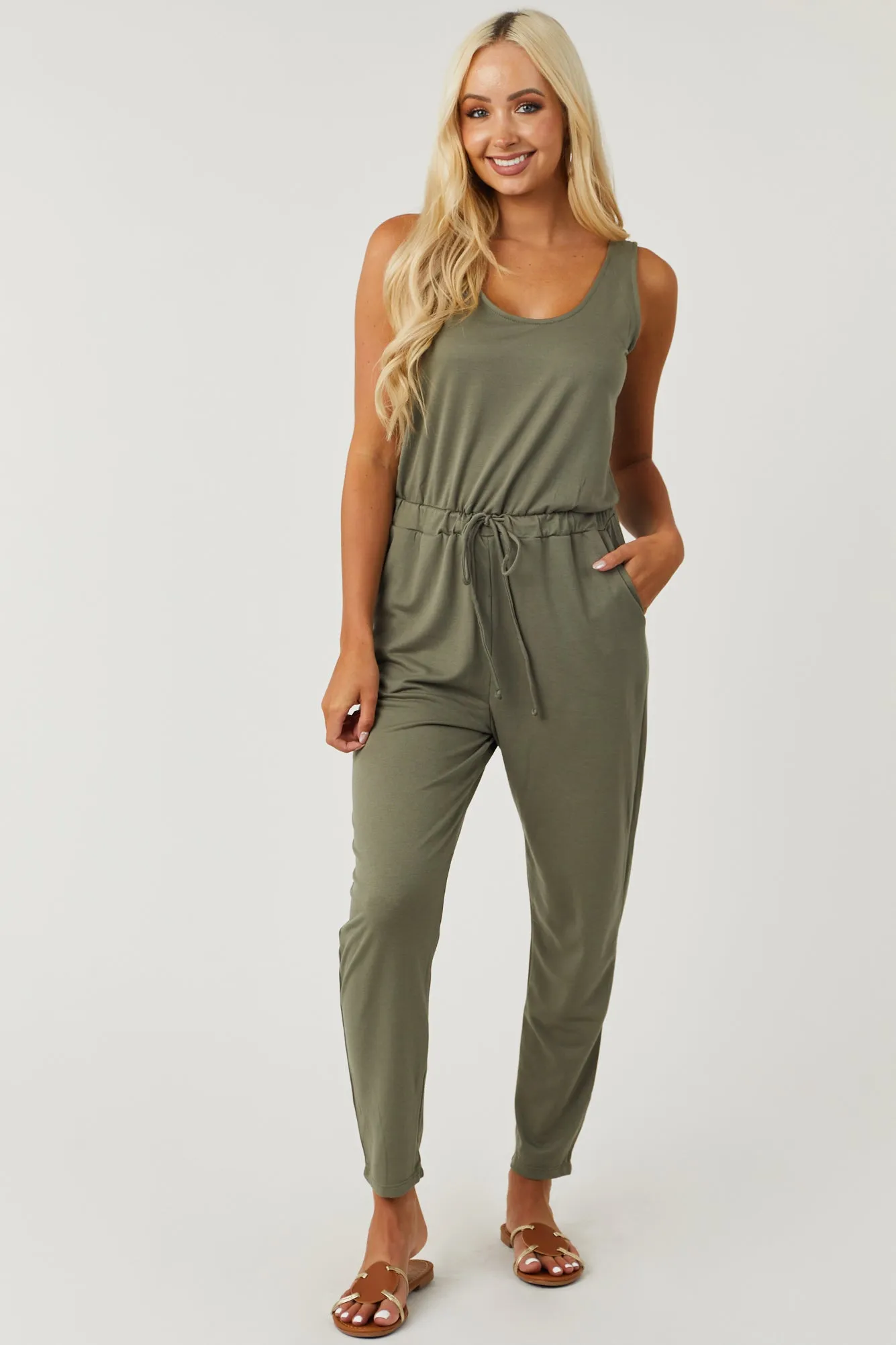 Deep Sage Sleeveless Scoop Neck Knit Jumpsuit sold by Lime Lush product image thumbnail 2