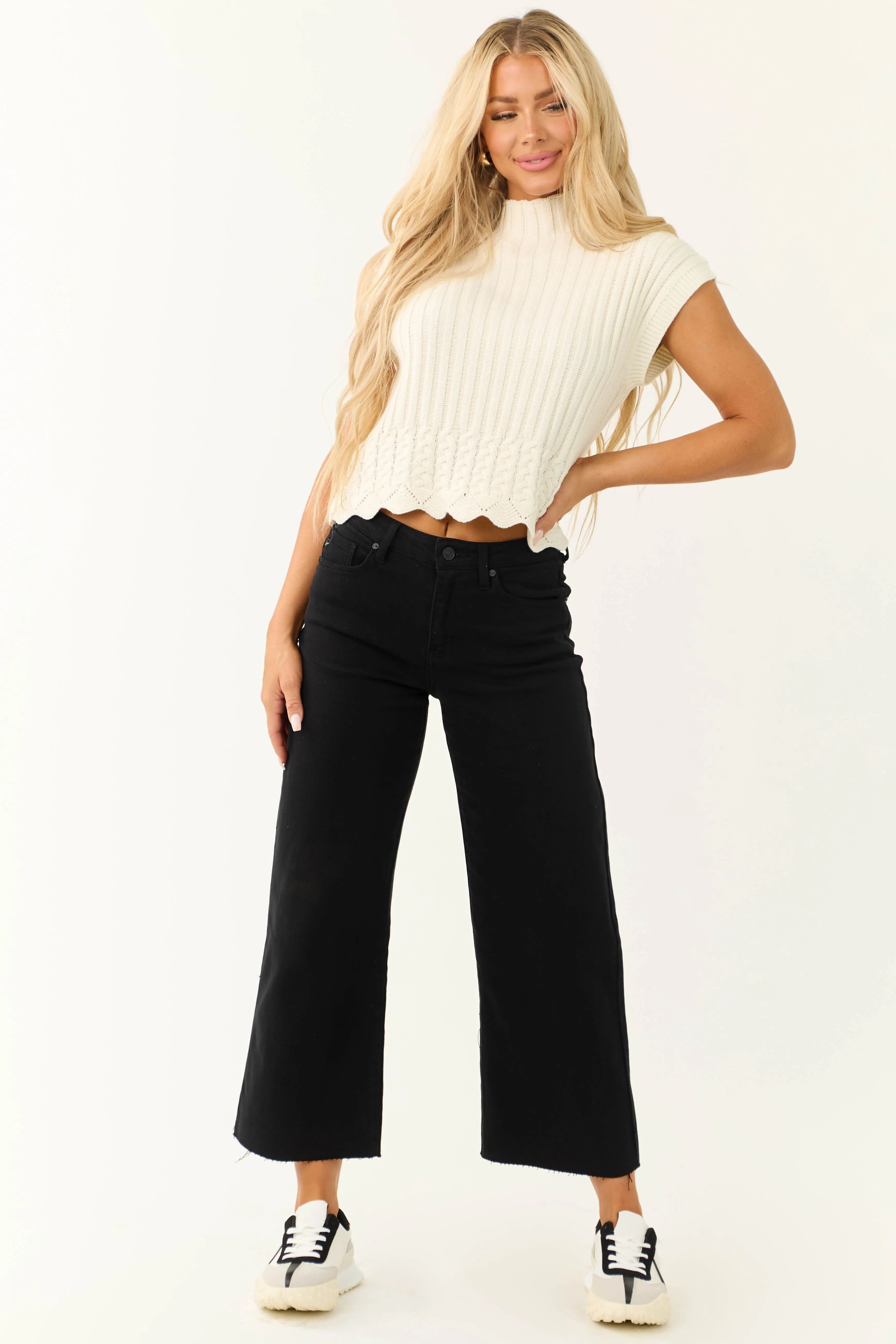 KanCan Black High Rise Wide Leg Cropped Jeans sold by Lime Lush product image thumbnail 2