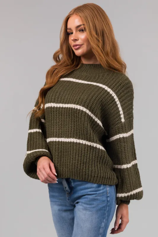 Army Green Oversized Striped Sweater sold by Lime Lush