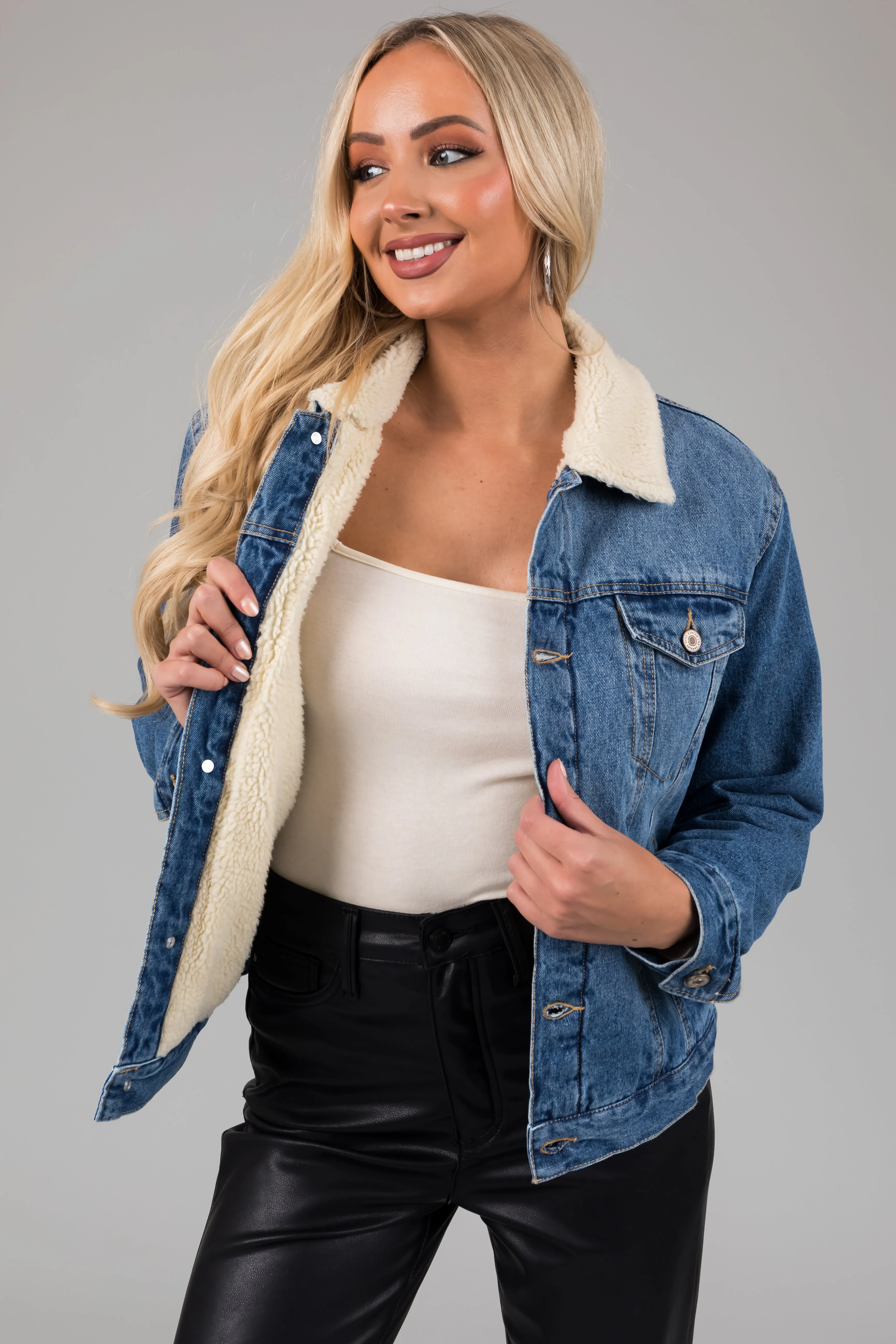 KanCan Medium Wash Long Sleeve Denim Jacket sold by Lime Lush product image thumbnail 3