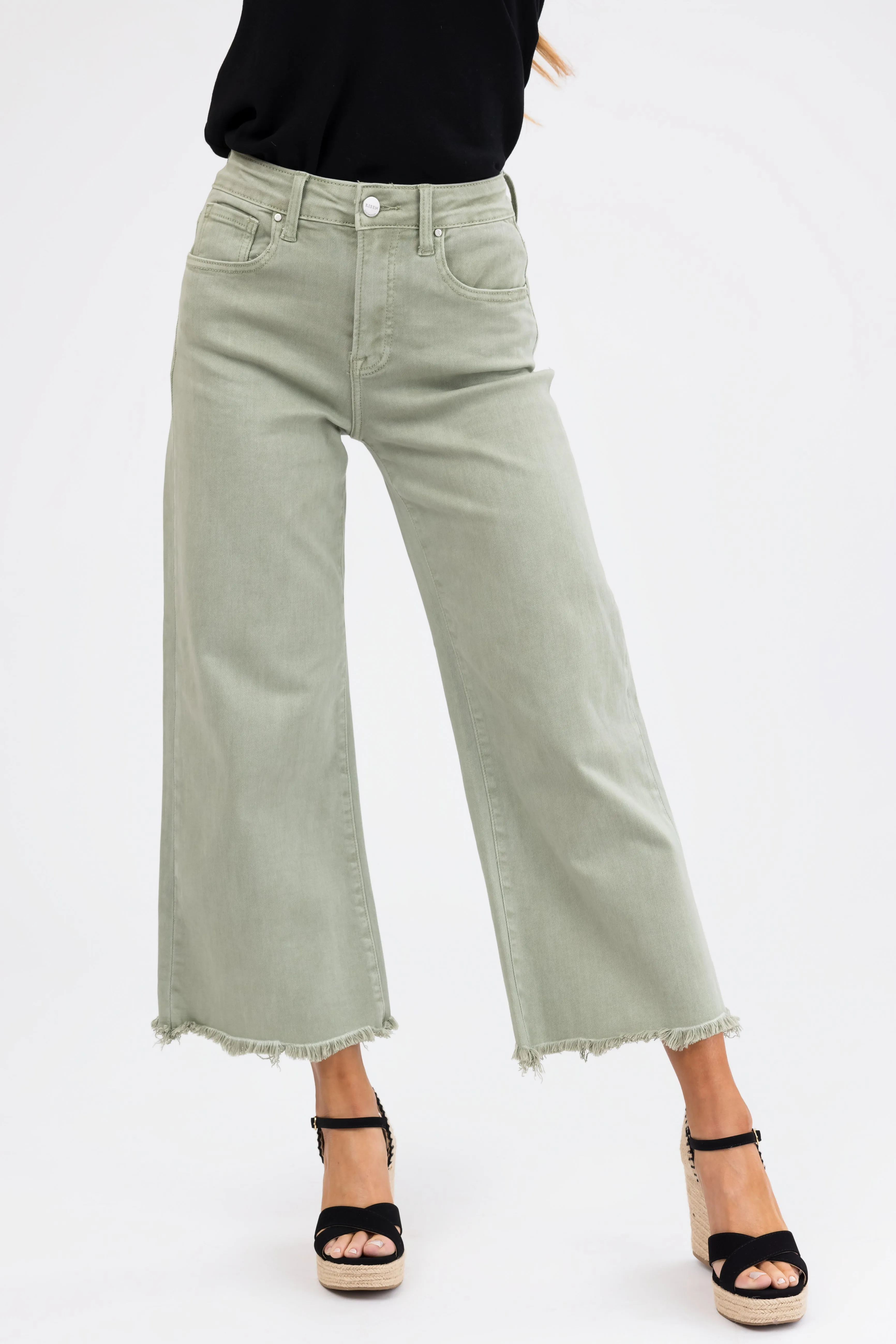 Risen Sage Wide Leg Cropped Jeans sold by Lime Lush