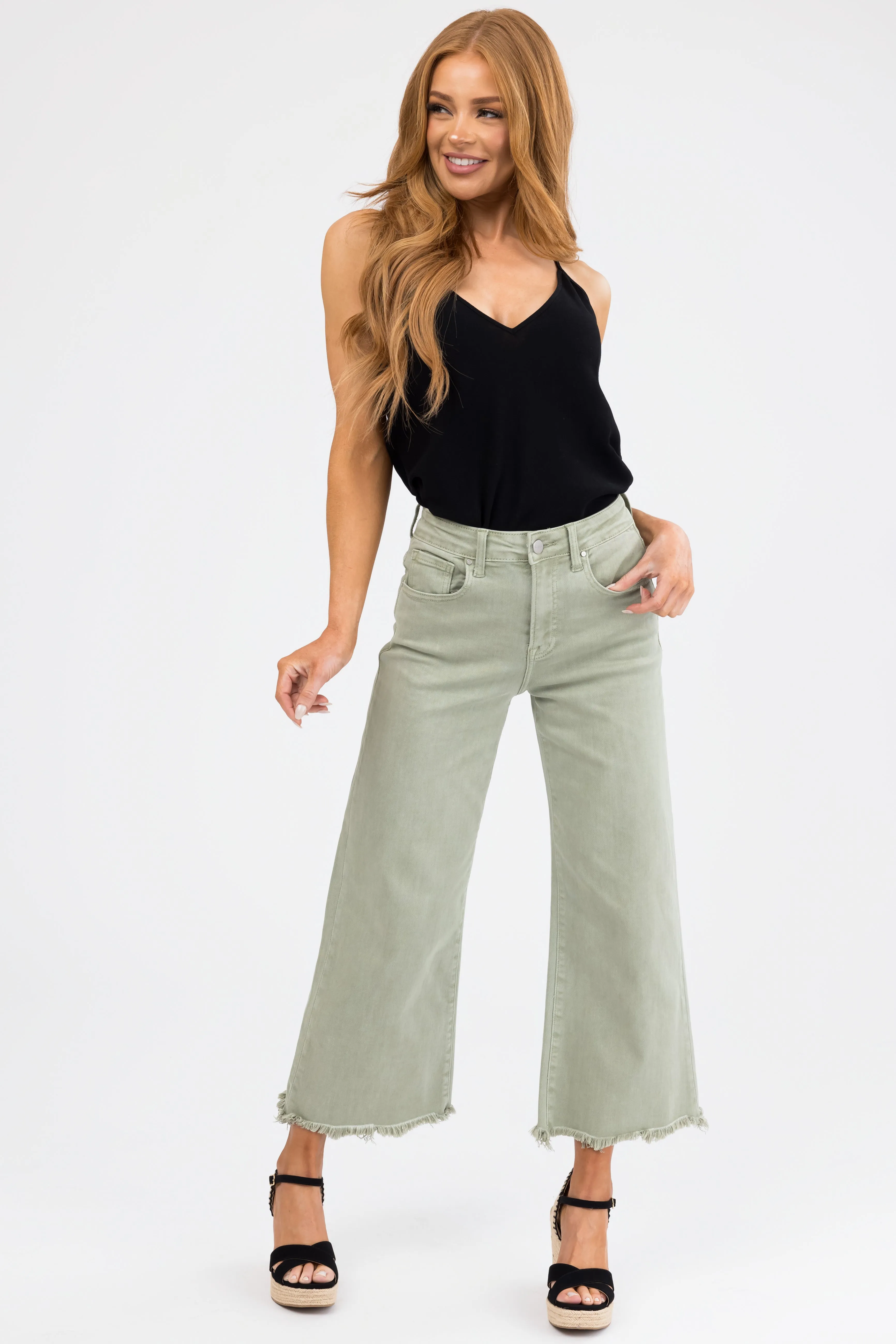 Risen Sage Wide Leg Cropped Jeans sold by Lime Lush product image thumbnail 2