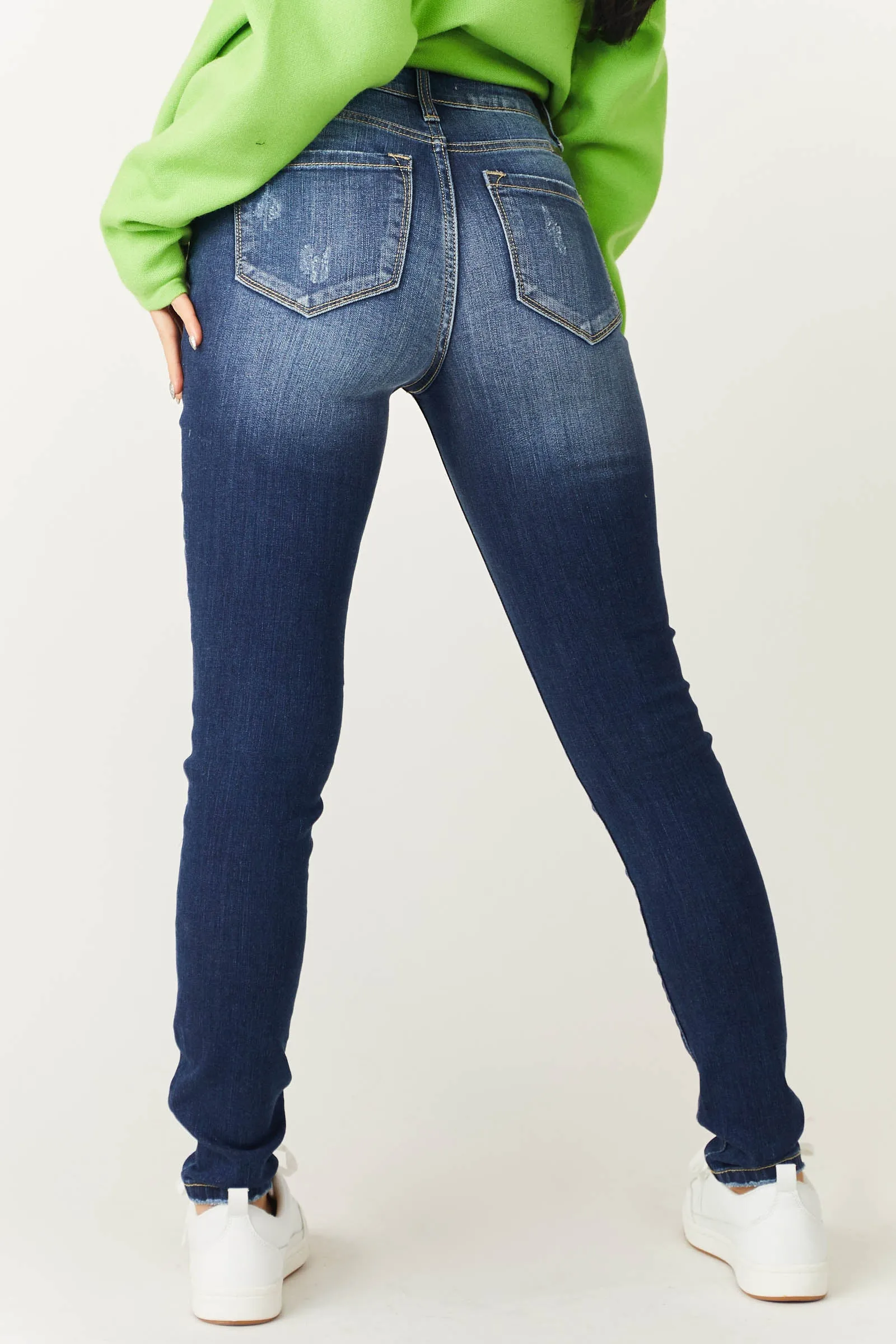 KanCan Dark Wash High Rise Super Skinny Jeans with Distress Detail sold by Lime Lush product image thumbnail 5