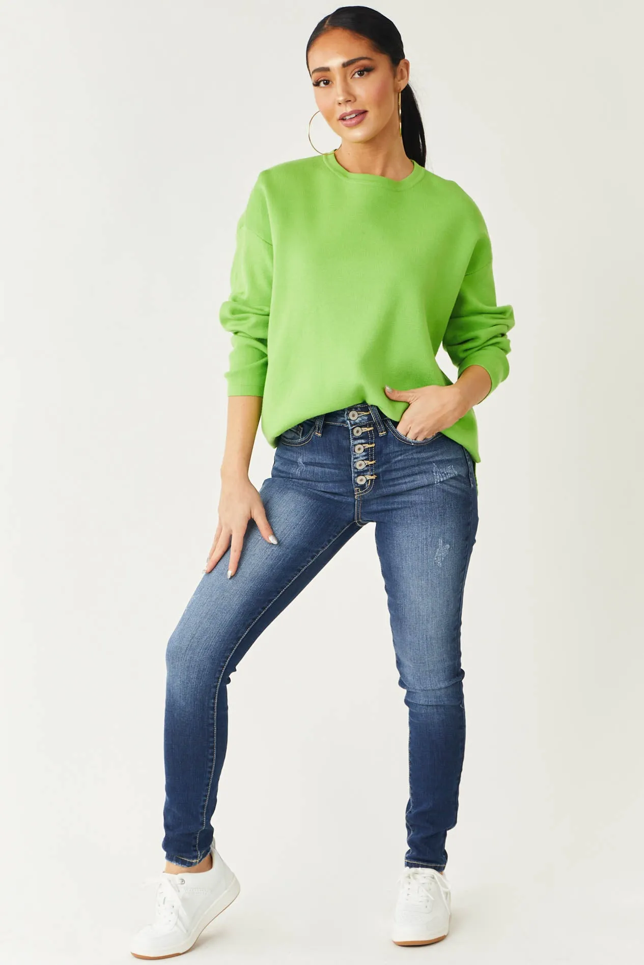 KanCan Dark Wash High Rise Super Skinny Jeans with Distress Detail sold by Lime Lush product image thumbnail 2