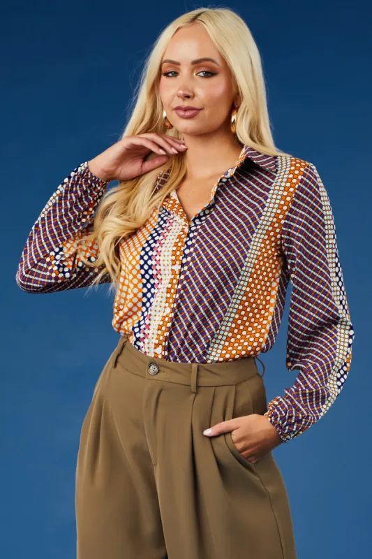 Multicolor Abstract Print Button Down Top sold by Lime Lush