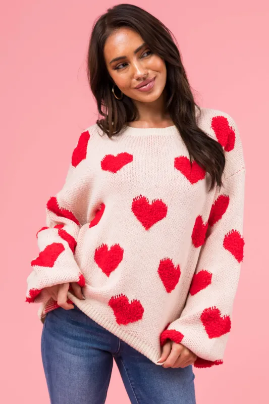 Vanilla Textured Heart Graphic Knit Sweater sold by Lime Lush