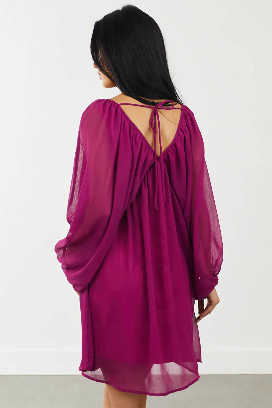 Plum V Neckline Long Sleeve Woven Mini Dress sold by Lime Lush product image thumbnail 4