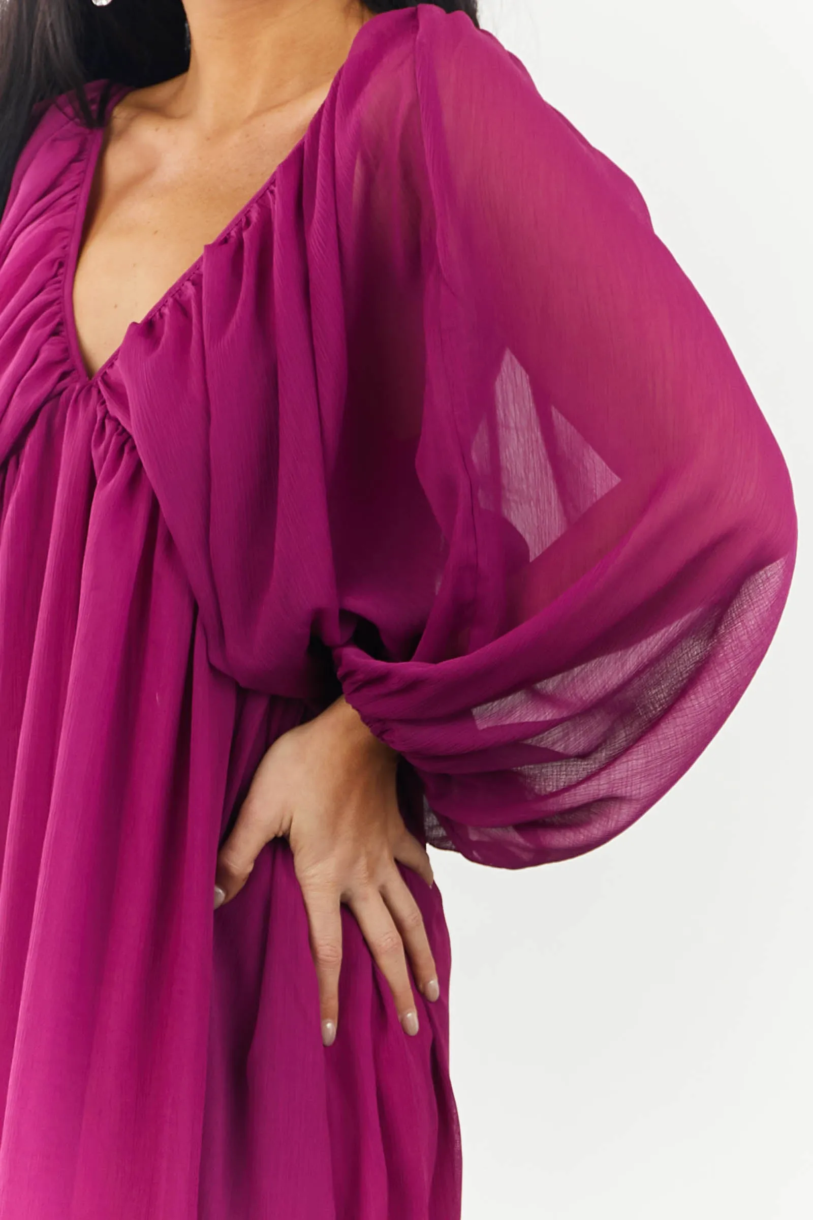 Plum V Neckline Long Sleeve Woven Mini Dress sold by Lime Lush product image thumbnail 5