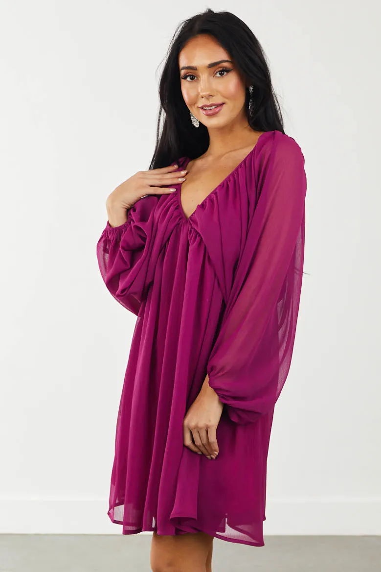Plum V Neckline Long Sleeve Woven Mini Dress sold by Lime Lush product image thumbnail 3
