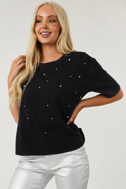 Charcoal Washed Oversized Rhinestone Studded Tee sold by Lime Lush